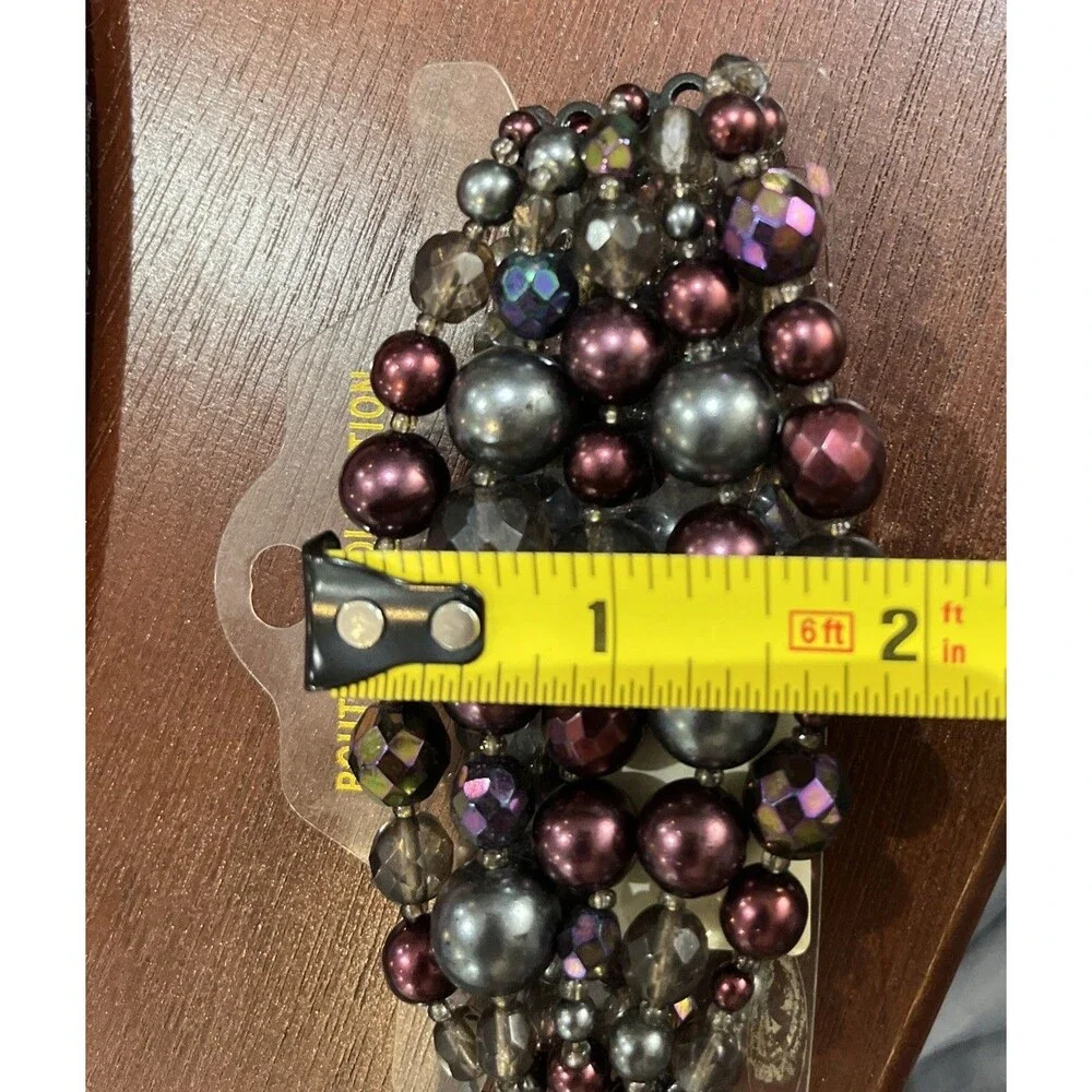 4- Stranded Bracelet Purple Aurora Borealis Faceted Glass Iridescent Fairycore